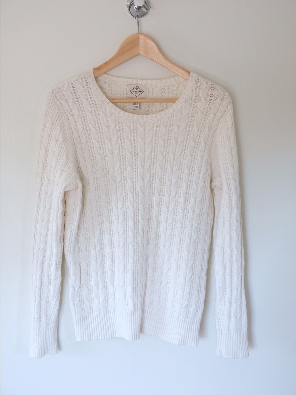 St. John's Bay Cream Cable-Knit Crewneck Grandpa Fisherman Cottagecore Sweater L